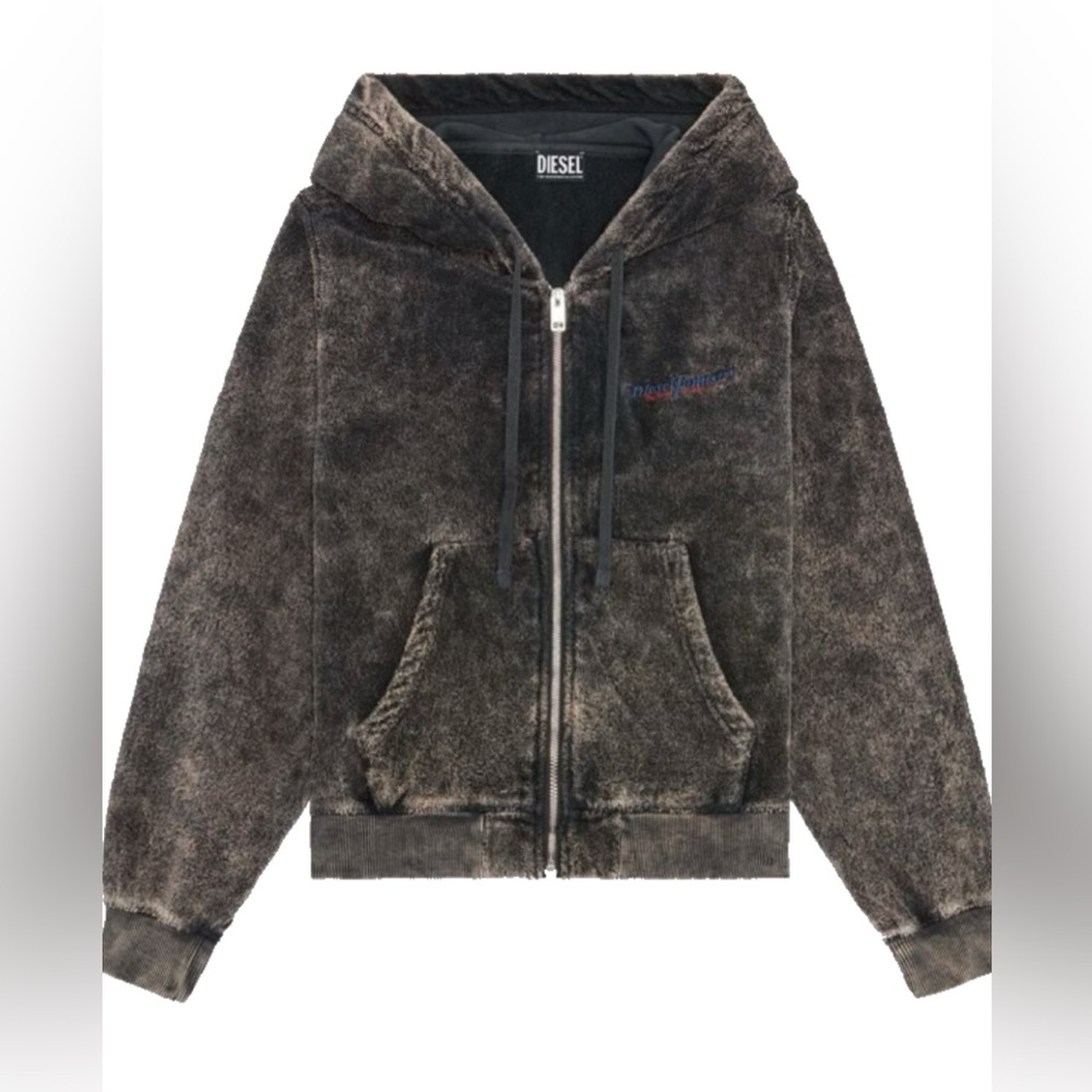 Diesel Plush Terry Cloth 100% Cotton Hooded Zip Up